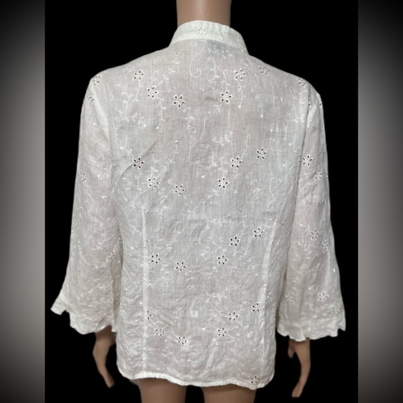 Alexandra Bartlett Womens Blouse XL White Linen Embroidered Floral Button wb - Picture 3 of 6